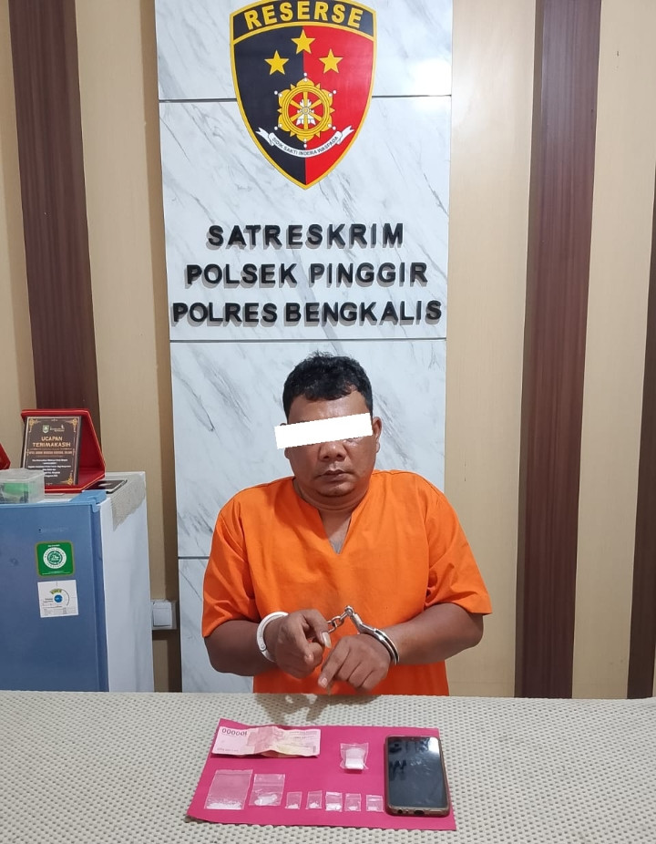 Pengembangan Kasus, Polsek Pinggir Ringkus Pelaku Narkotika di Pematang Pudu, 7 Paket Sabu Disita