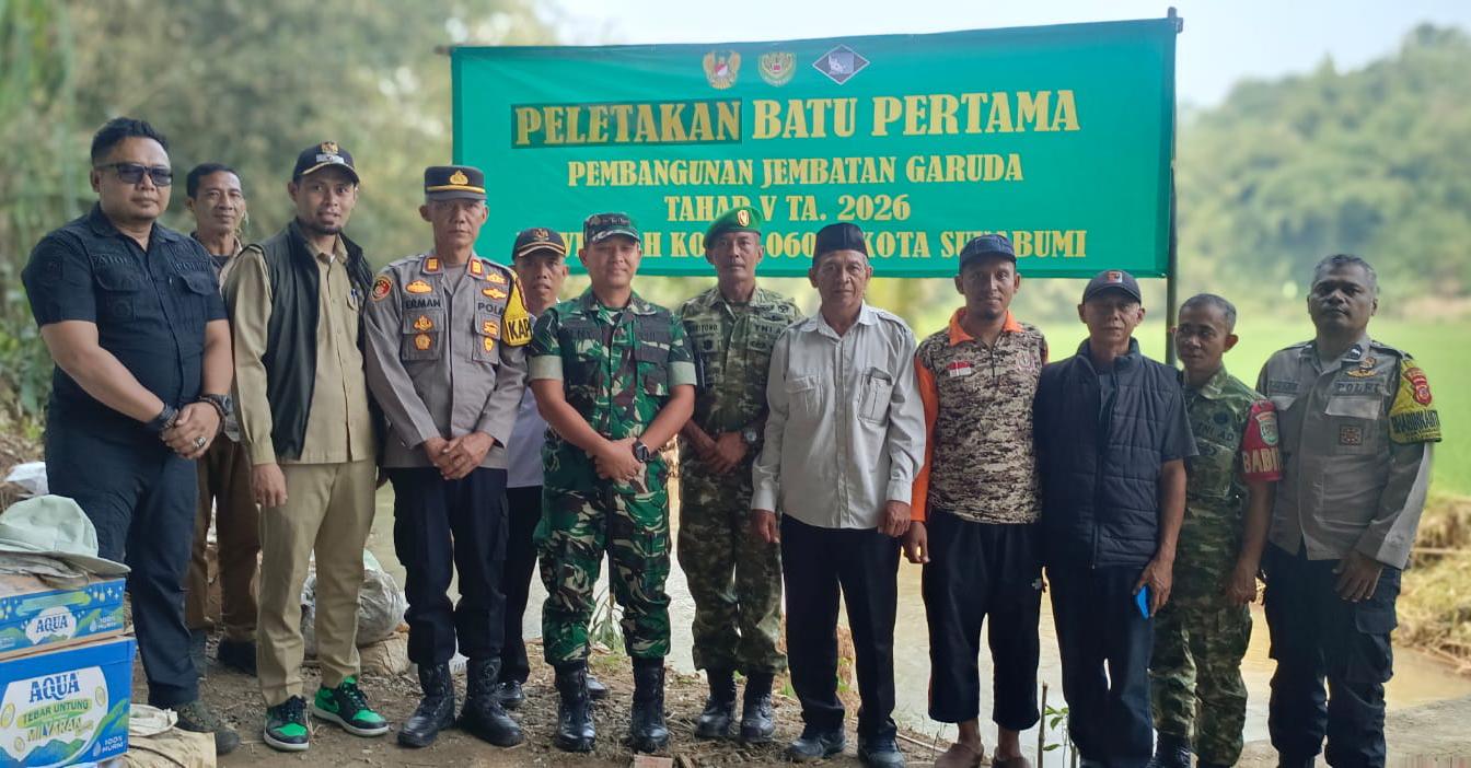 Dandim Sukabumi Pimpin Peletakan Batu Pertama Pembangunan Jembatan Garuda Di Lebak Wangi Parungkuda