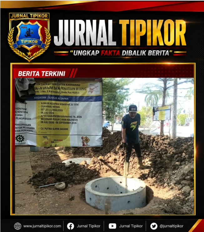 Proyek Sumur Resapan Di Kantor Cilamaya Wetan Oleh CV.Putra Surya Sadane Kini Jadi Sorotan Publik