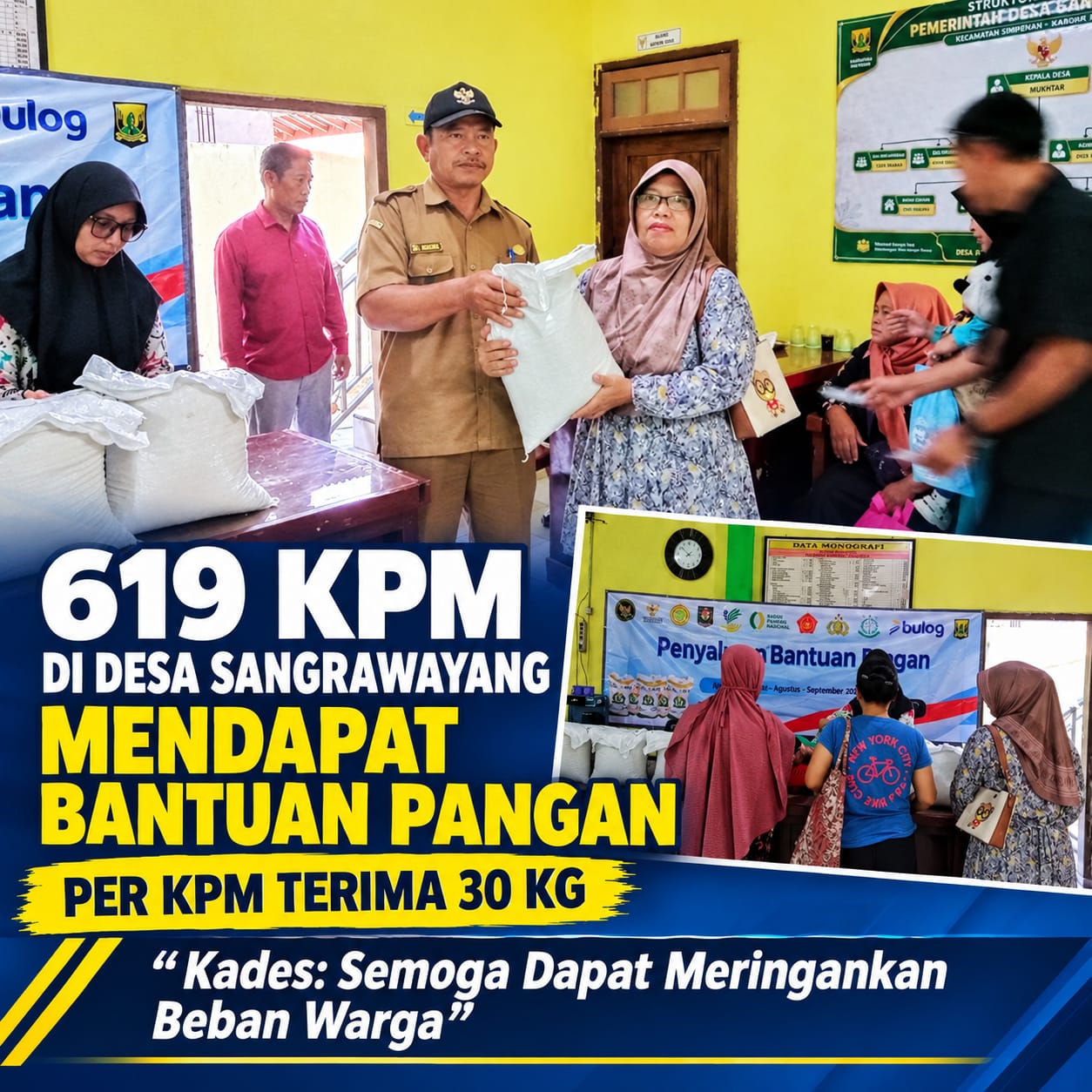 Pemdes Sangrawayang Salurkan Bantuan Pangan Kepada 619 KPM, Per KPM Terima 30 Kg