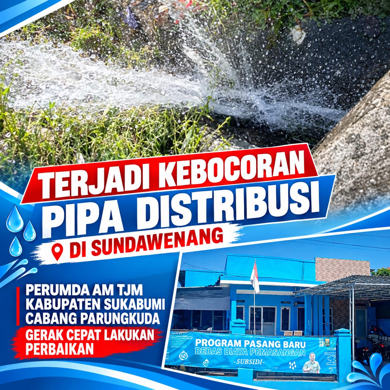 Terjadi Kebocoran Pipa Distribusi Di Sundawenang, Perumda AM TJM Kabupaten Sukabumi Cabang Parungkuda Gerak Cepat Lakukan Perbaikan